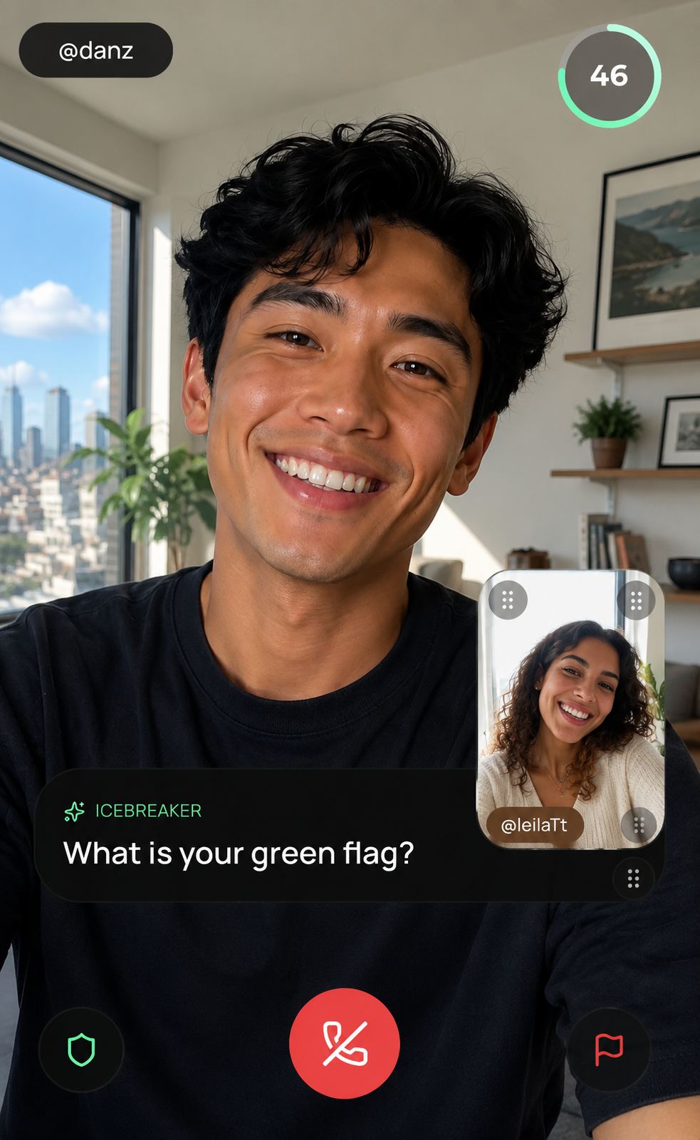 VibeCheck screen showing a private live call before a mutual unlock